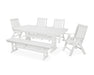 POLYWOOD Vineyard 6-Piece Farmhouse Trestle Folding Dining Set with Bench in White