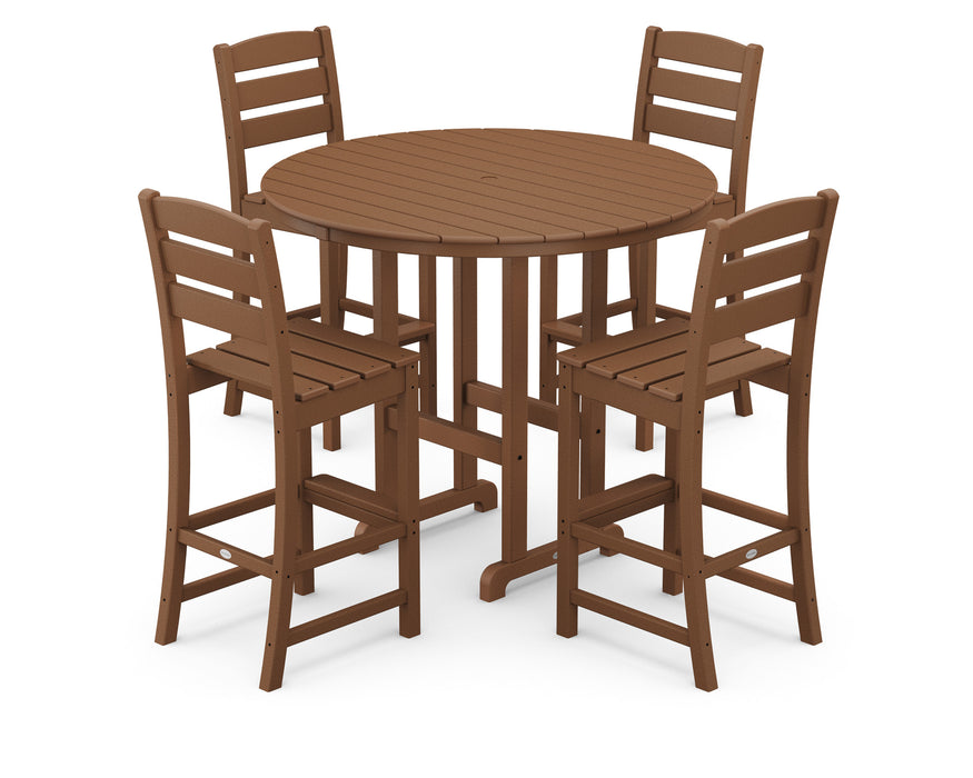 POLYWOOD Lakeside 5-Piece Round Bar Side Chair Set in Teak