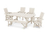 POLYWOOD Modern Curveback Adirondack 6-Piece Rustic Farmhouse Swivel Dining Set with Bench in Sand
