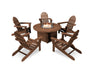 POLYWOOD Classic Folding Adirondack 6-Piece Conversation Set with Fire Pit Table in Teak