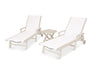 POLYWOOD Coastal 3-Piece Wheeled Chaise Set in Sand with White fabric