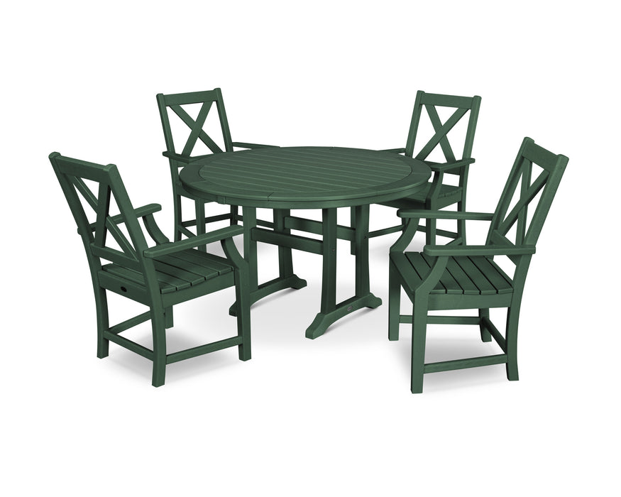 POLYWOOD Braxton 5-Piece Nautical Trestle Arm Chair Dining Set in Green