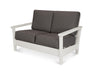 POLYWOOD Harbour Deep Seating Settee in White with Air Blue fabric