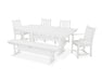 POLYWOOD Traditional Garden 6-Piece Farmhouse Trestle Dining Set with Bench in White