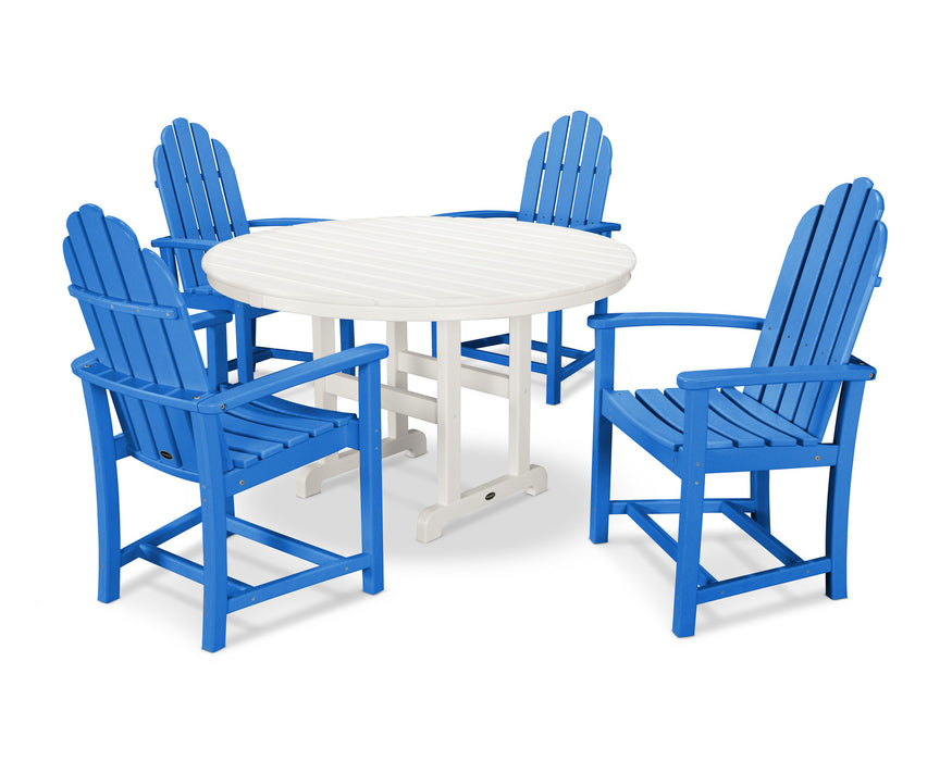 POLYWOOD Classic Adirondack Dining 5-Piece Set in Pacific Blue / White