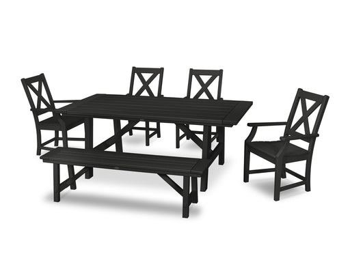 POLYWOOD Braxton 6-Piece Rustic Farmhouse Arm Chair Dining Set with Bench in Black