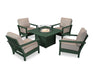 POLYWOOD Harbour 5-Piece Conversation Set with Fire Pit Table in Green with Sesame fabric