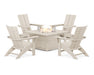 POLYWOOD Modern Curveback Adirondack 5-Piece Conversation Set with Fire Pit Table in Sand