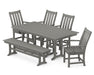 POLYWOOD Vineyard 6-Piece Farmhouse Trestle Arm Chair Dining Set with Bench in Slate Grey
