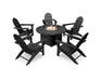 POLYWOOD Vineyard Adirondack 6-Piece Chat Set with Fire Pit Table in Black
