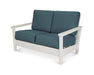 POLYWOOD Harbour Deep Seating Settee in Vintage Coffee with Sancy Denim fabric
