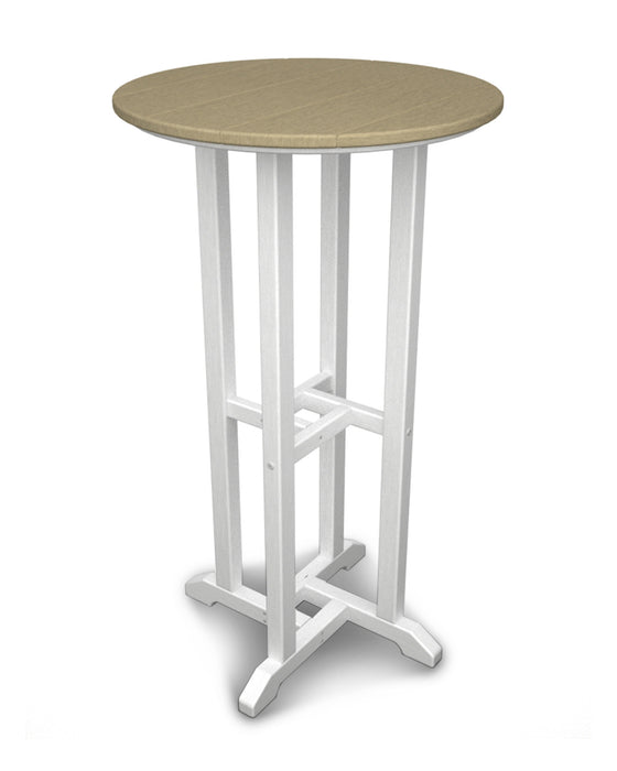 POLYWOOD Contempo 24" Round Bar Table in White / Sand