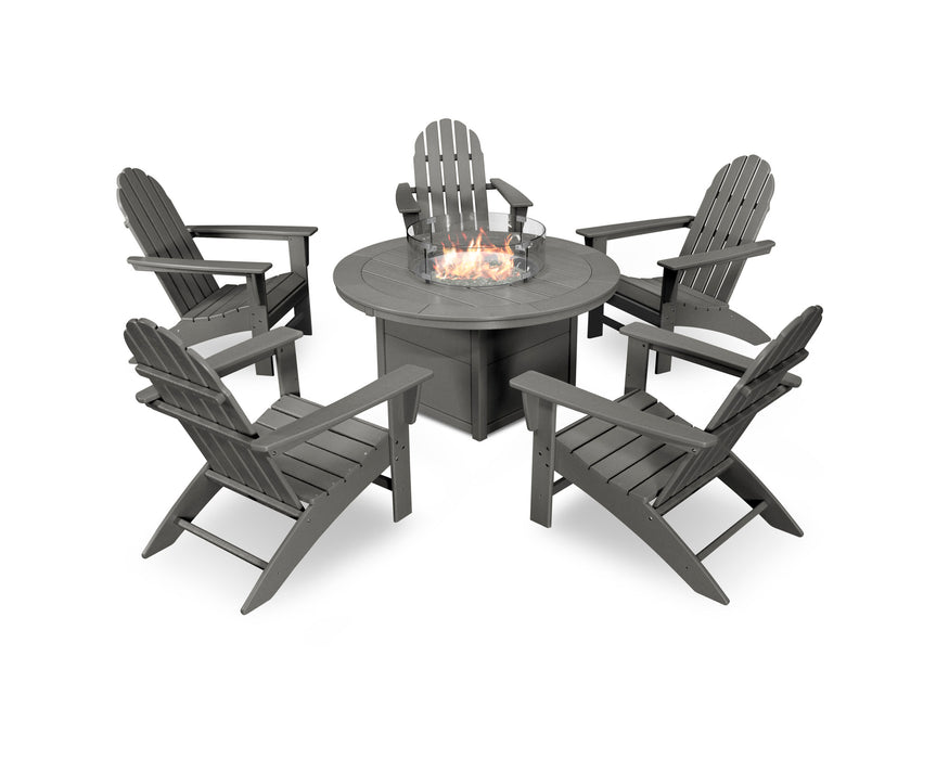 POLYWOOD Vineyard Adirondack 6-Piece Chat Set with Fire Pit Table in Slate Grey