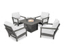 POLYWOOD Harbour 5-Piece Conversation Set with Fire Pit Table in Slate Grey with Natural fabric