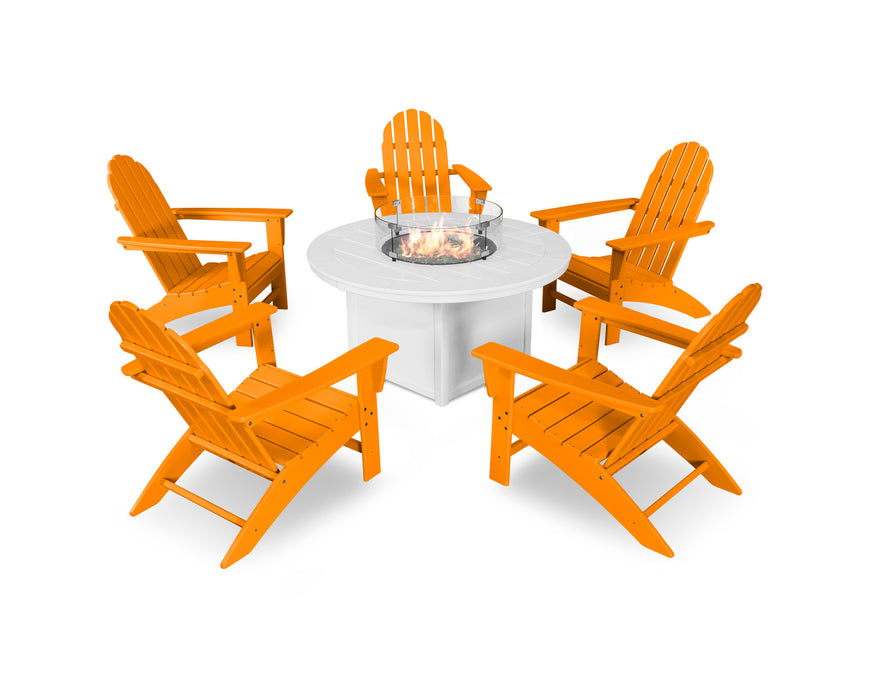 POLYWOOD Vineyard Adirondack 6-Piece Chat Set with Fire Pit Table in Tangerine / White