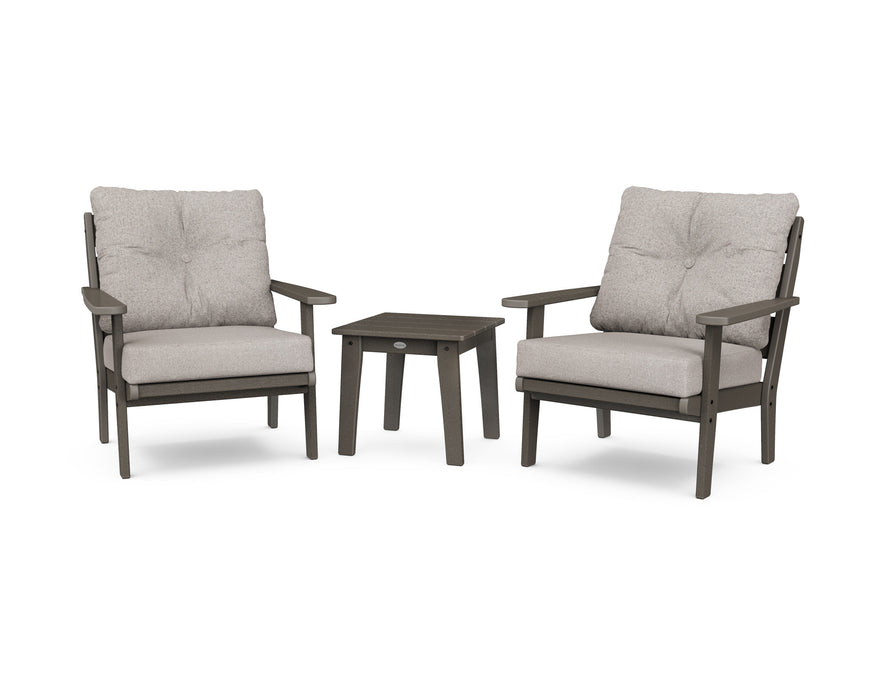 POLYWOOD Lakeside 3-Piece Deep Seating Chair Set in Vintage Coffee with Weathered Tweed fabric