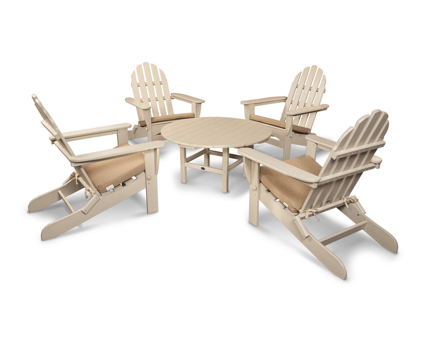 POLYWOOD Classic Adirondack 5-Piece Conversation Group with Seat Cushion in Sand with Sesame fabric