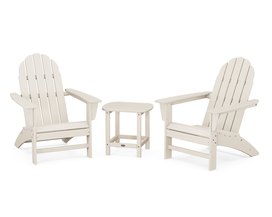 POLYWOOD Vineyard 3-Piece Adirondack Set with South Beach 18" Side Table in Sand