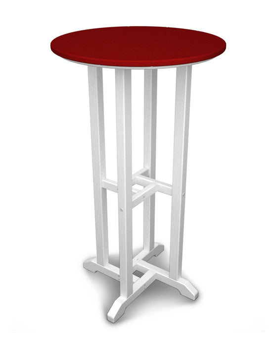 POLYWOOD Contempo 24" Round Bar Table in White / Sunset Red