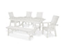 POLYWOOD Modern Curveback Adirondack 6-Piece Rustic Farmhouse Dining Set with Bench in Vintage White