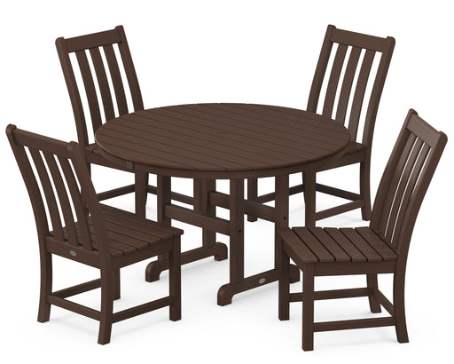 POLYWOOD Vineyard 5-Piece Round Side Chair Dining Set in Mahogany
