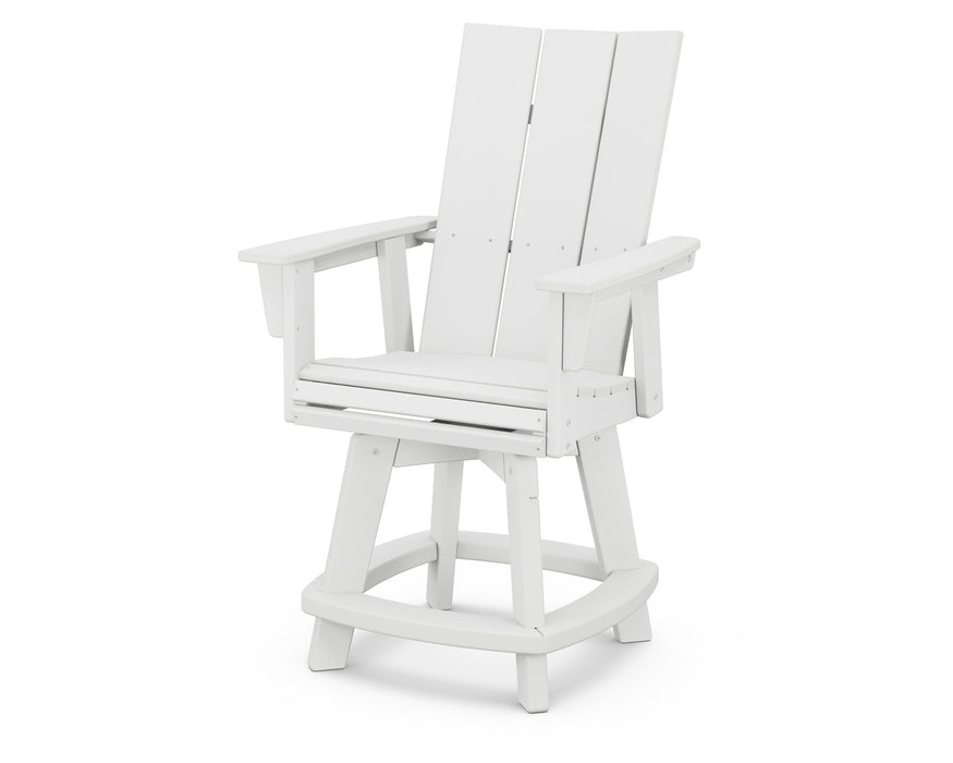 POLYWOOD Modern Curveback Adirondack Swivel Counter Chair in White