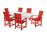 POLYWOOD Quattro 7-Piece Farmhouse Trestle Dining Set in Sunset Red / White