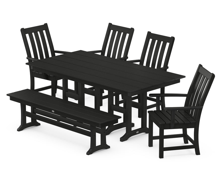 POLYWOOD Vineyard 6-Piece Farmhouse Trestle Arm Chair Dining Set with Bench in Black