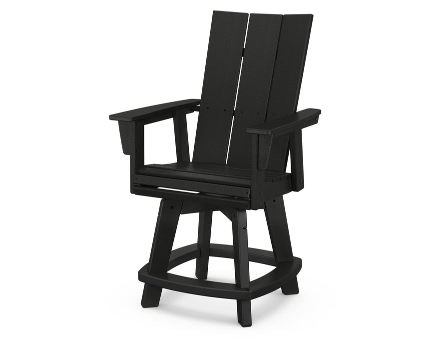 POLYWOOD Modern Curveback Adirondack Swivel Counter Chair in Black