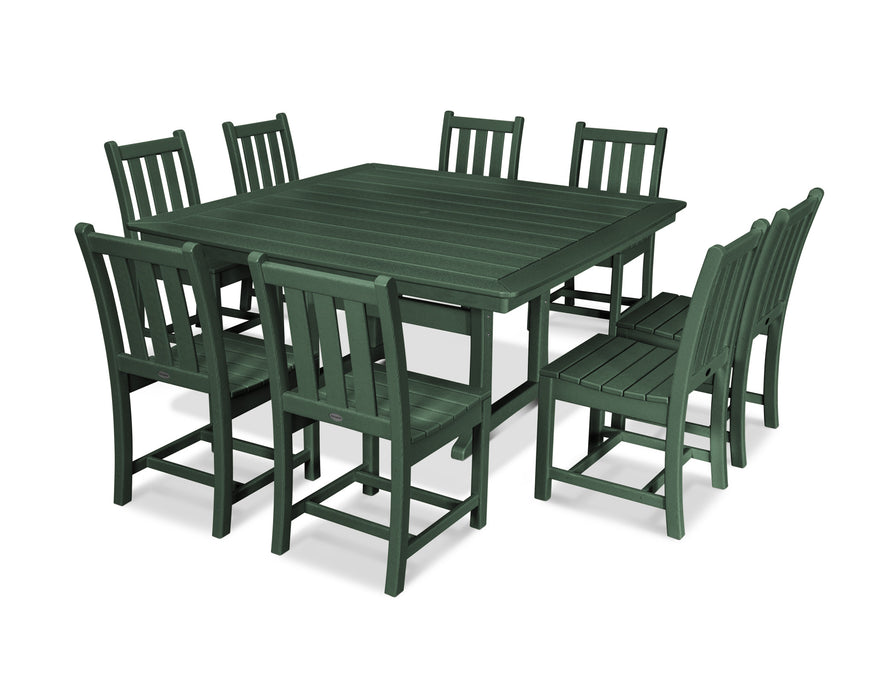 POLYWOOD Traditional Garden 9-Piece Nautical Trestle Dining Set in Green