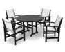 POLYWOOD Coastal 5-Piece Dining Set in Black with White fabric