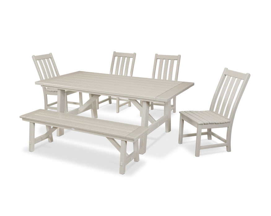 POLYWOOD Vineyard 6-Piece Rustic Farmhouse Side Chair Dining Set with Bench in Sand
