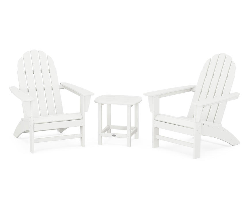 POLYWOOD Vineyard 3-Piece Adirondack Set with South Beach 18" Side Table in Vintage White