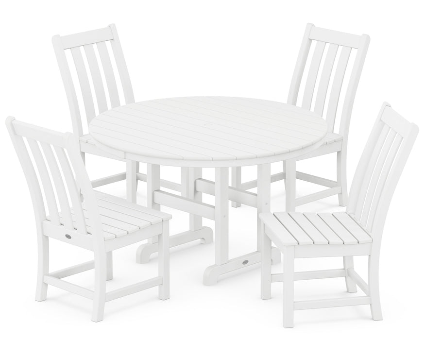 POLYWOOD Vineyard 5-Piece Round Side Chair Dining Set in White