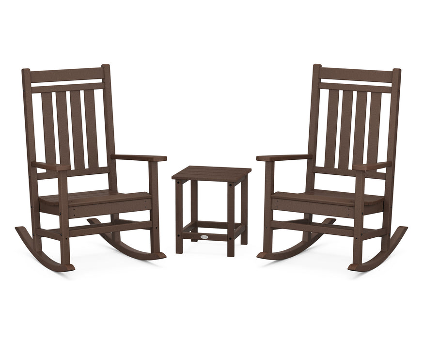 POLYWOOD Estate 3-Piece Rocking Chair Set with Long Island 18" Side Table in Mahogany