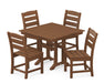 POLYWOOD Lakeside 5-Piece Farmhouse Trestle Side Chair Dining Set in Teak