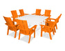 POLYWOOD Modern Curveback Adirondack 9-Piece Farmhouse Trestle Dining Set in Tangerine / White