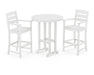 POLYWOOD Lakeside 3-Piece Round Bar Arm Chair Set in White