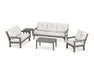 POLYWOOD Vineyard 5 Piece Deep Seating Set in Mahogany with Spiced Burlap fabric