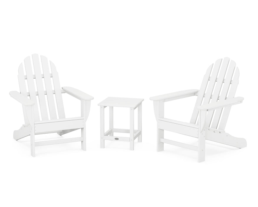 POLYWOOD Classic Folding Adirondack 3-Piece Set with Long Island 18" Side Table in White