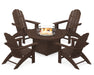 POLYWOOD Vineyard Curveback Adirondack 5-Piece Conversation Set with Fire Pit Table in Mahogany