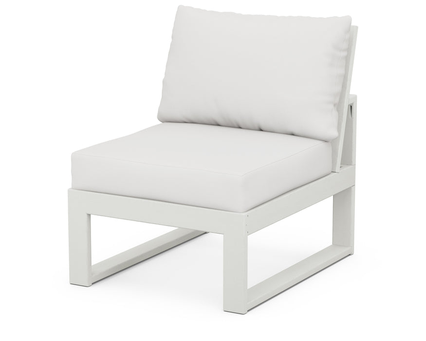 POLYWOOD Edge Modular Armless Chair in White with Navy Linen fabric