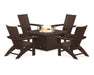 POLYWOOD Modern Curveback Adirondack 5-Piece Conversation Set with Fire Pit Table in Mahogany