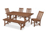 POLYWOOD Vineyard 6-Piece Rustic Farmhouse Side Chair Dining Set with Bench in Teak
