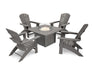 POLYWOOD Nautical Curveback Adirondack 5-Piece Conversation Set with Fire Table in Slate Grey