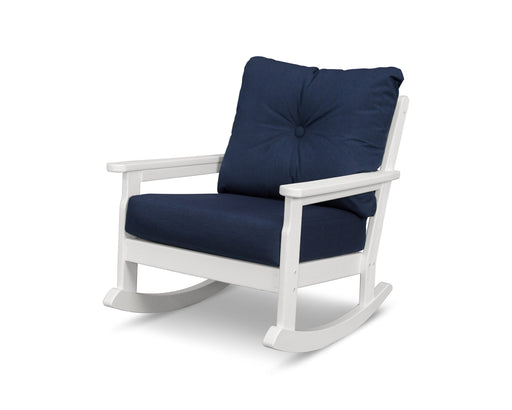 POLYWOOD Vineyard Deep Seating Rocking Chair in Vintage White with Air Blue fabric