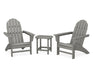 POLYWOOD Vineyard 3-Piece Adirondack Set with South Beach 18" Side Table in Slate Grey