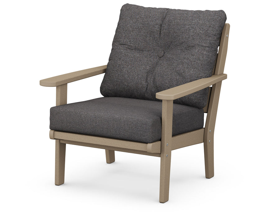 POLYWOOD Lakeside Deep Seating Chair in Vintage White with Marine Indigo fabric