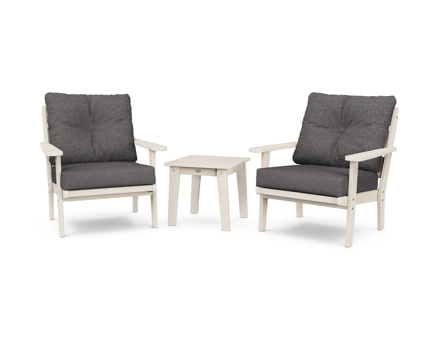 POLYWOOD Lakeside 3-Piece Deep Seating Chair Set in Sand with Ash Charcoal fabric