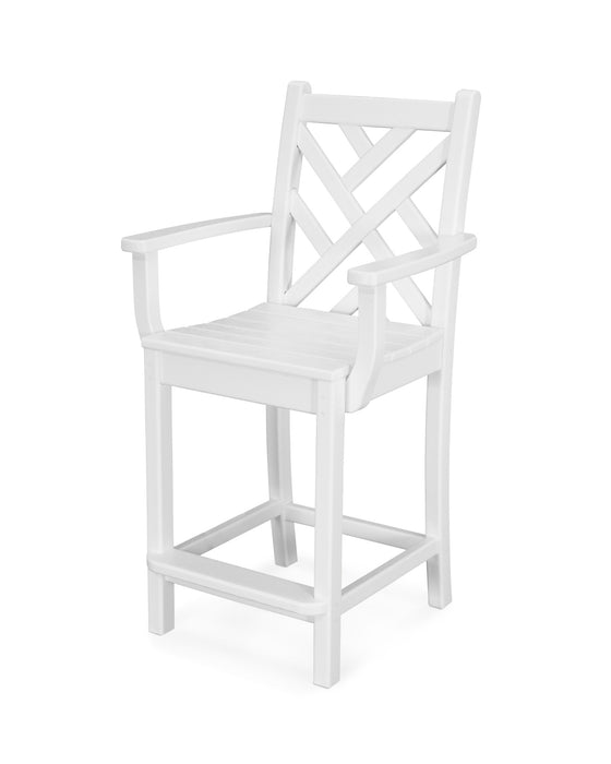 POLYWOOD Chippendale Counter Arm Chair in White